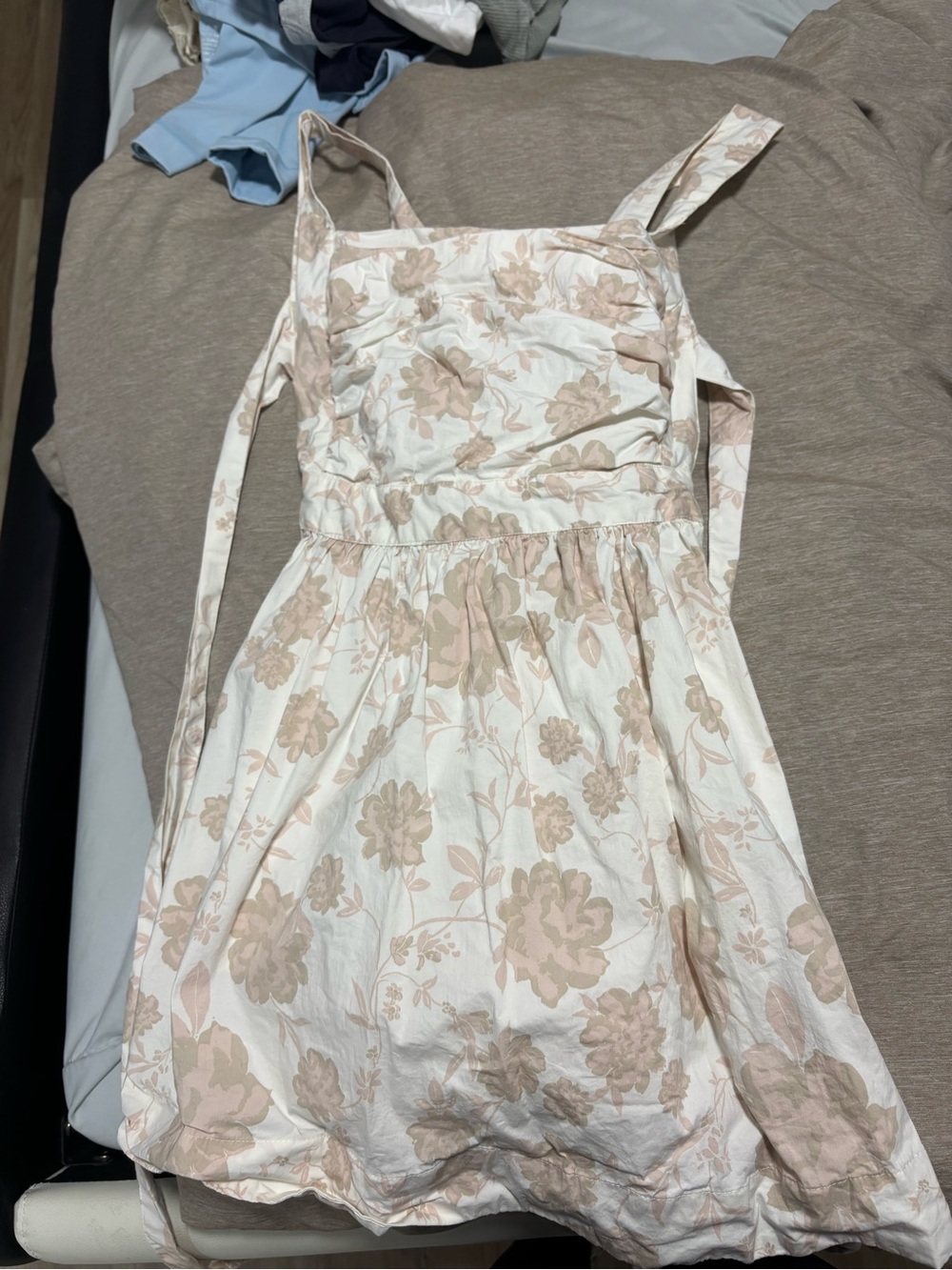 Floral Tie-Shoulder Dress in Cream and Beige